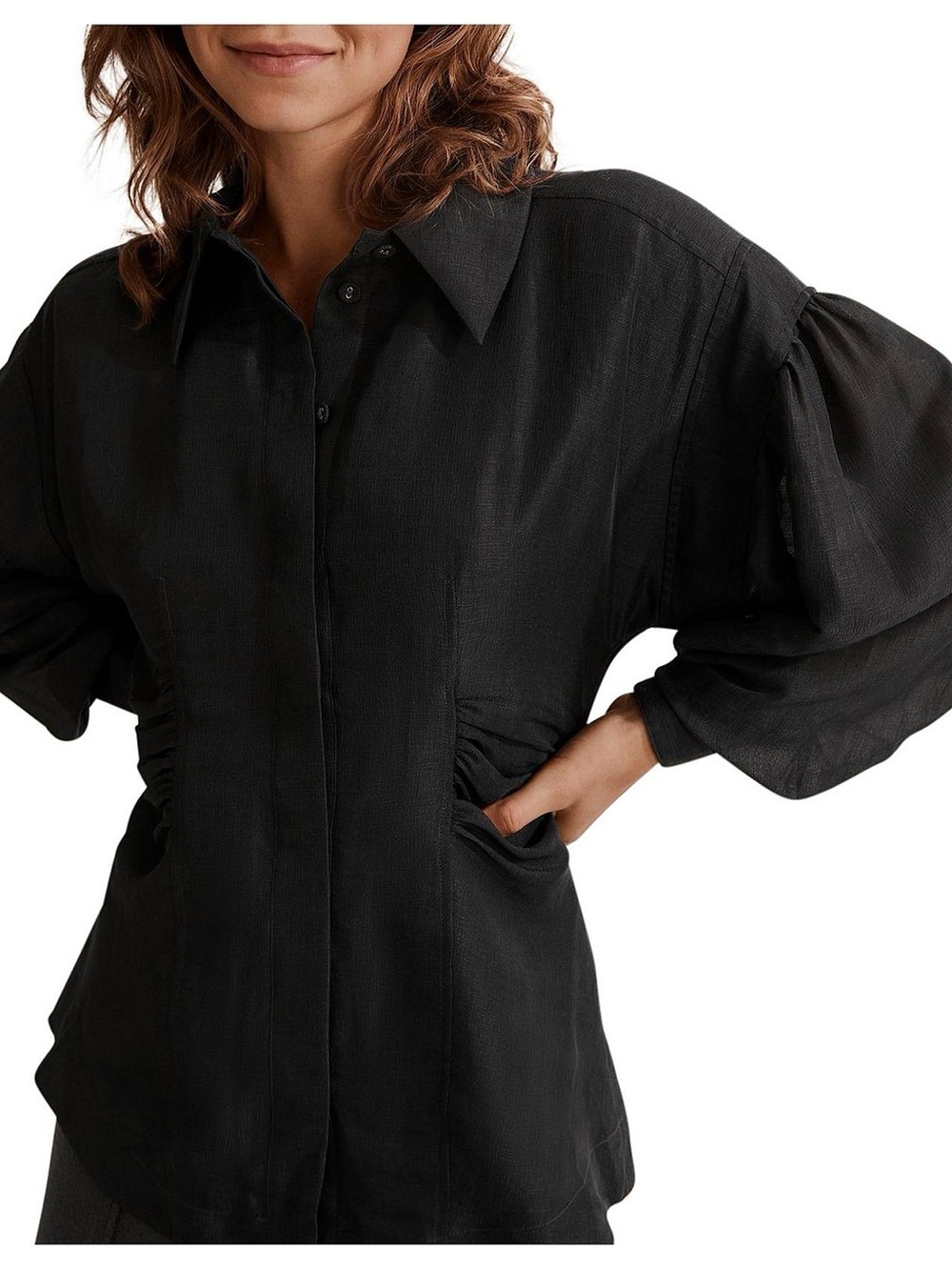 Country Road Exaggerated Sleeve Shirt Linen Silk Cotton NWT $179 Black Size 10